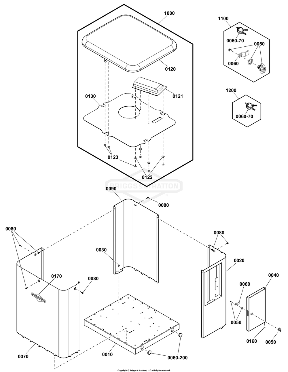 Enclosure Group Diagram and Parts List for 040494-02  Briggs and Stratton Generator